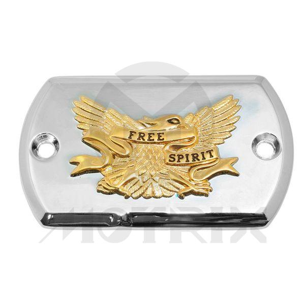 Master cylinder cover gold eagle style, rectangle.For YAMAHA XV650
