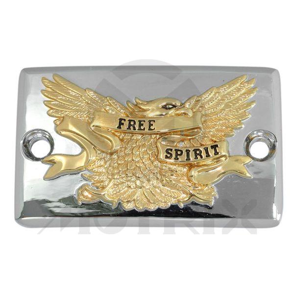 Master cylinder cover gold eagle style, rectangle. For YAMAHA XV535