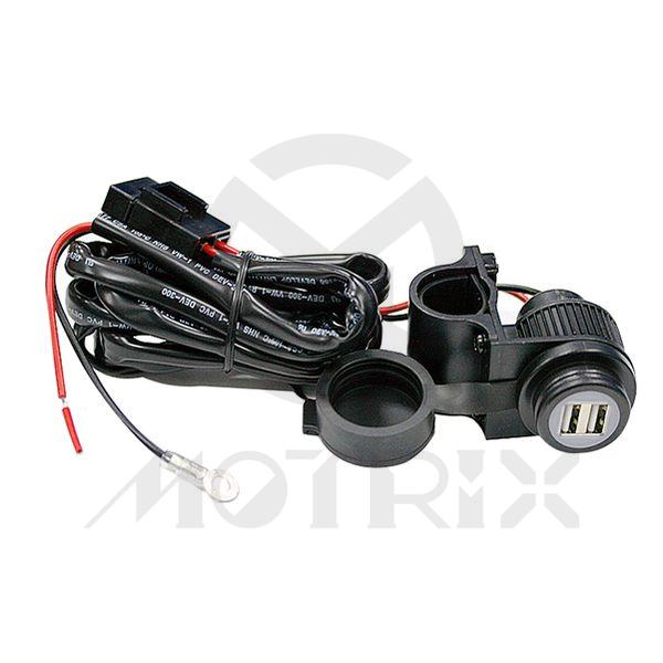 12V powered dual USB cable handlebar mount 170cm line and 3A fuse with waterproof covering dual 5A/2A USB power output