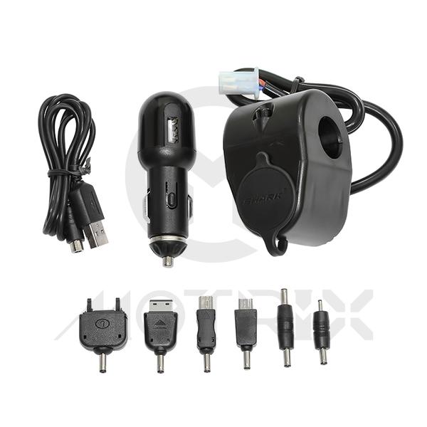 Motorcycle power socket & USB mobile kit with mobile phone adaptors