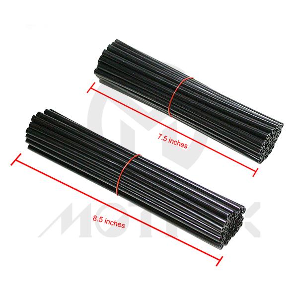 Spoke skin fits 18 inch-21 inch, front wheel length: 8.5 inches(38pcs), rear wheel length: 7.5 inches(38pcs)