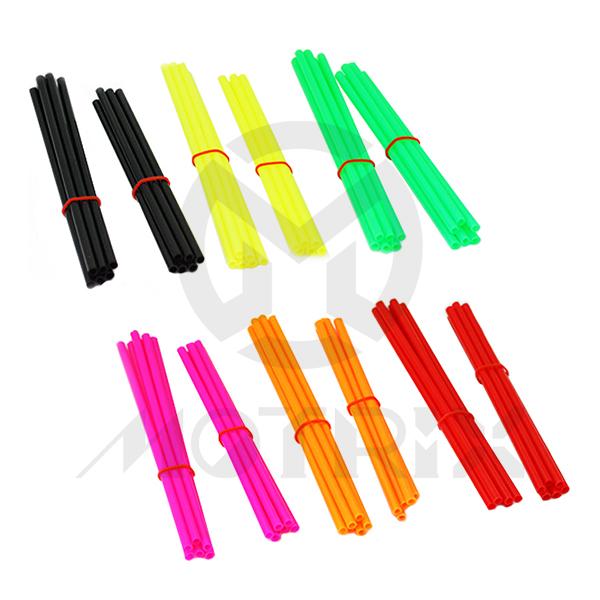 Spoke skin fits 18 inch-21 inch, front wheel length: 8.5 inches(36pcs), rear wheel length: 7.5 inches(36pcs). With 6 colors.