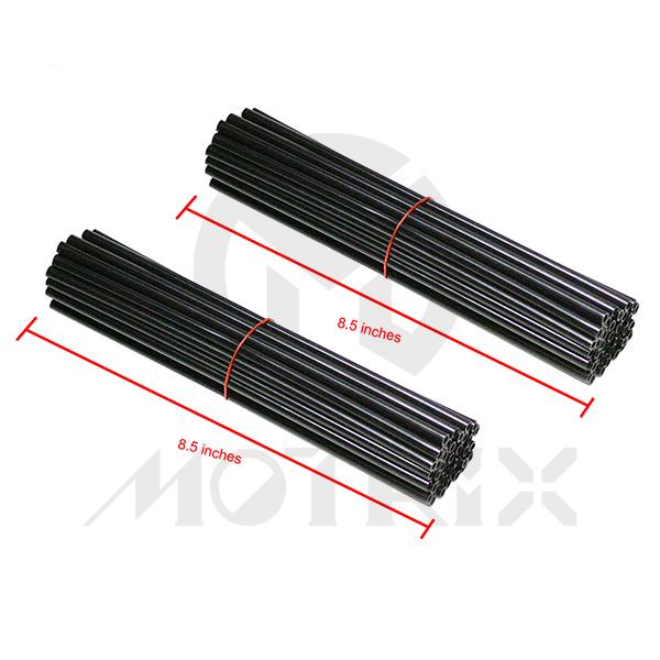 Spoke skin fits 21 inch, front/rear wheel length: 8.5 inche. Black 8.5 inch (38pcs)