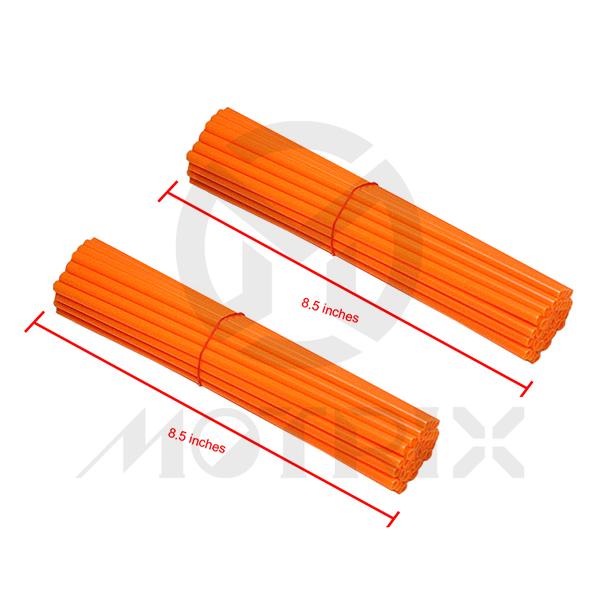 Spoke skin fits 21 inch, front/rear wheel length: 8.5 inche. Orange 8.5 inch (38pcs)