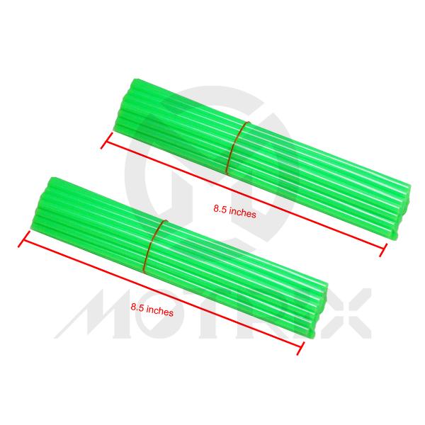 Spoke skin fits 21 inch, front/rear wheel length: 8.5 inche. Green 8.5 inch (38pcs)