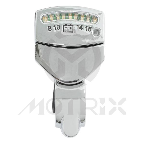 Chrome LED volt meter features 9 LED to show voltage drew,  meter measures in 1V stages from 8 to 16V range