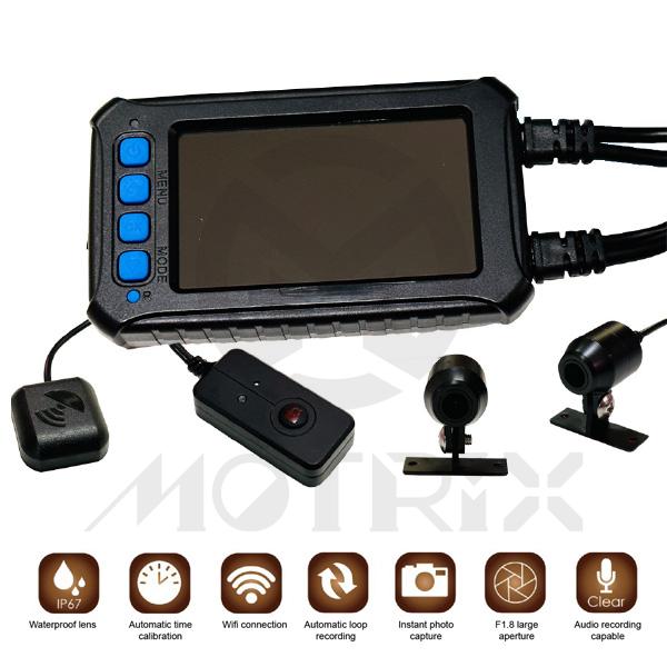 Dual camera motorcycle recorder with high resolution sensor full HD (1080p)