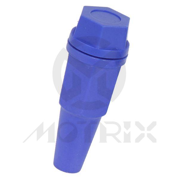 Blue spark plug box with hex cap