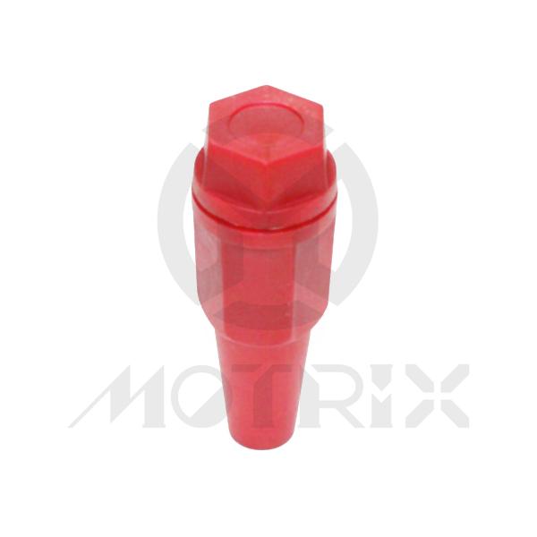 Red spark plug box with hex cap