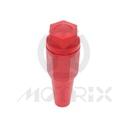 Red spark plug box with hex cap