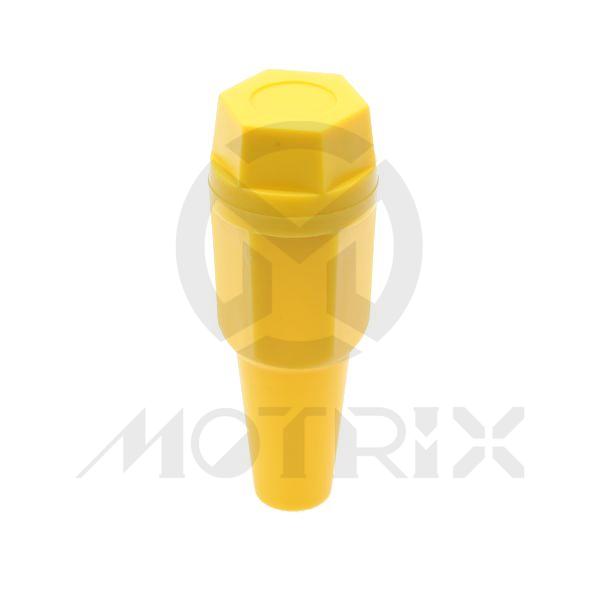 Yellow spark plug box with hex cap