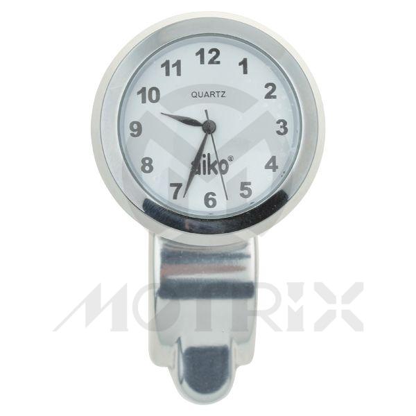 White Stainless clock with handlebar clamp bracket