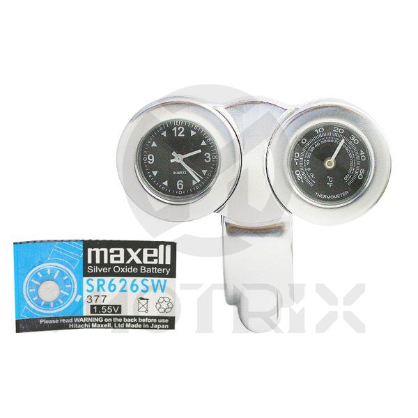 Chrome/Black face Twin chrome mini handlebar clock temperature gauge