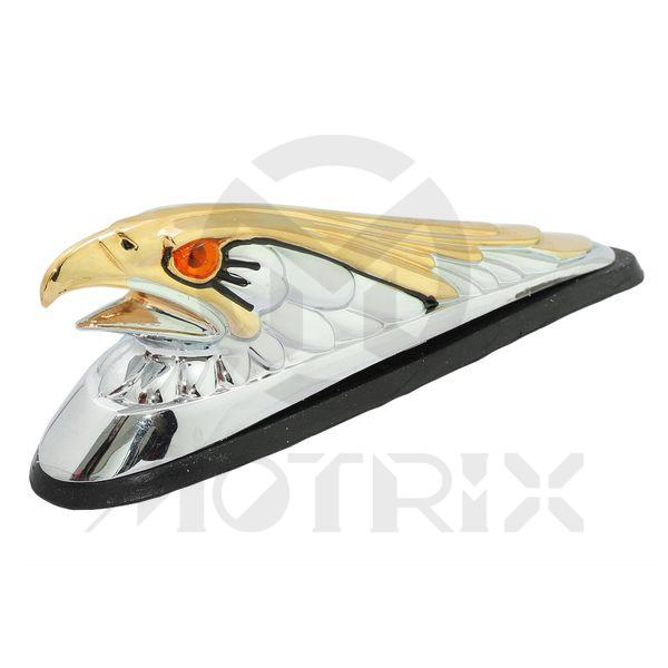 Eagle head fender ornament, light eyes and gold accented & beak