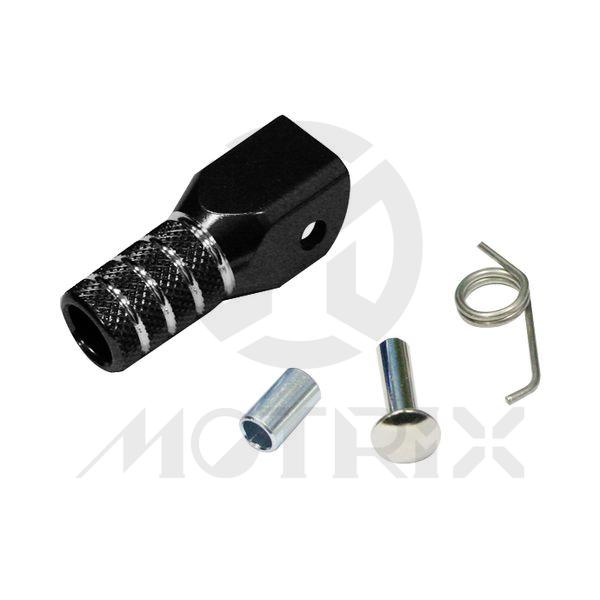 Universal aluminum replacement tip for gear lever with rivet, bush, spring. Color: Black