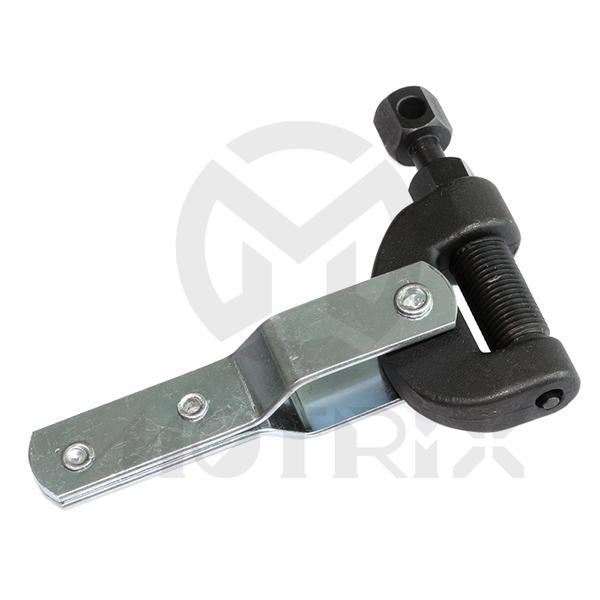 Chain breaker for #420 to #530 chain.Handle folds away for easy storage.Will push link pin completely through link/side plate.