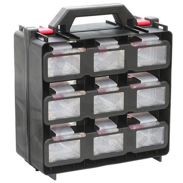 (18Pc)all purpose carry case - clear see through design to indentify contents at a glance. - Optional divider for more storage options. - Each compartment comes with belt clip for easy carrying. - Tough composite plastic compartment with selective configu