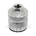 Fork cap tool , ideal tool to remove and install the fork cap. Fits most “ohlins” suspension models. There is a square hole on the backside for a 1/2” drive.The rubber cushion design prevents damage to the fork cap while using.Material: 7075-T6 aluminum.