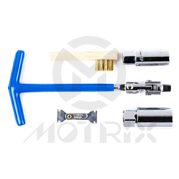 Spark plug care set, 5 pcs wrench with two plug sockets, a cleaning brush and feeler gauge
