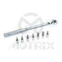 Mini torque wrench set-mat finished. 1/4" DR. 64T, torque wrench 5~25 / 53~212 IN-LB, L248MM, mat finished. Included 1/4" HEX 3,4,5,6,8,10&T25 (L:37MM) CR-V socket"