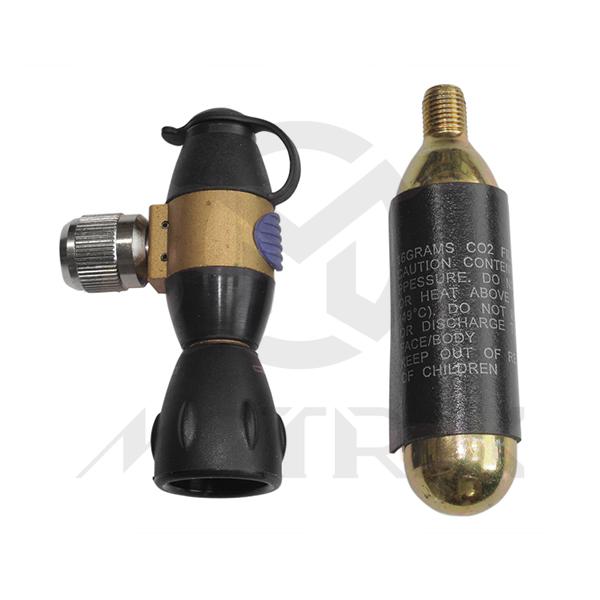 Co2 inflator compact, safety cartridge storage cap dust-cap, die-cast body