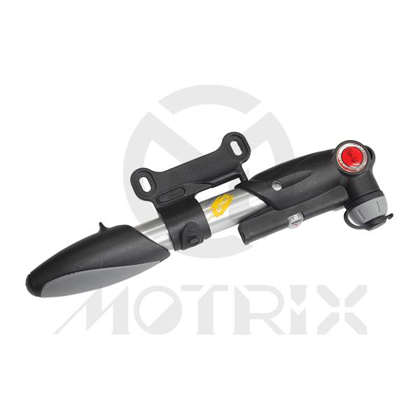 2 Way mini pump with clever value material : alum. 6063 Barrel double injection kraton handle in-line gauge