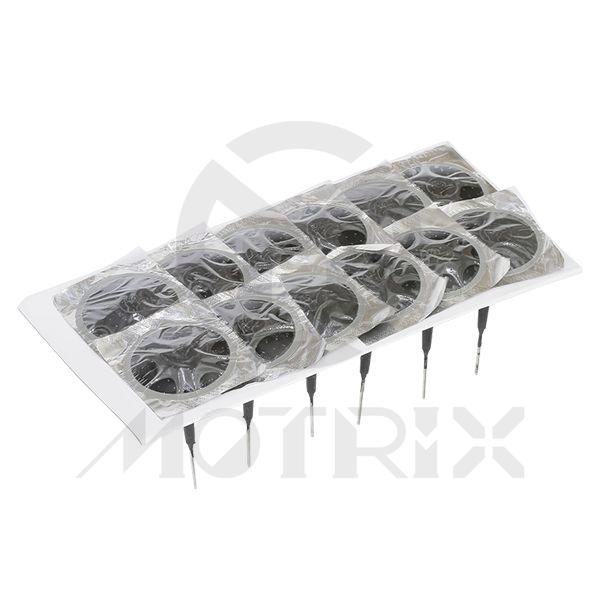 Patch plug dia 50*7mm/pc 1.Find the puncture hole.Let it to be a little bigger and under 7mm. 2.Rub around the puncture hole & clean ther repair area, let it to be bigger than ther round shape of patch plug, and keep no water neither nor oil on there. 3.A
