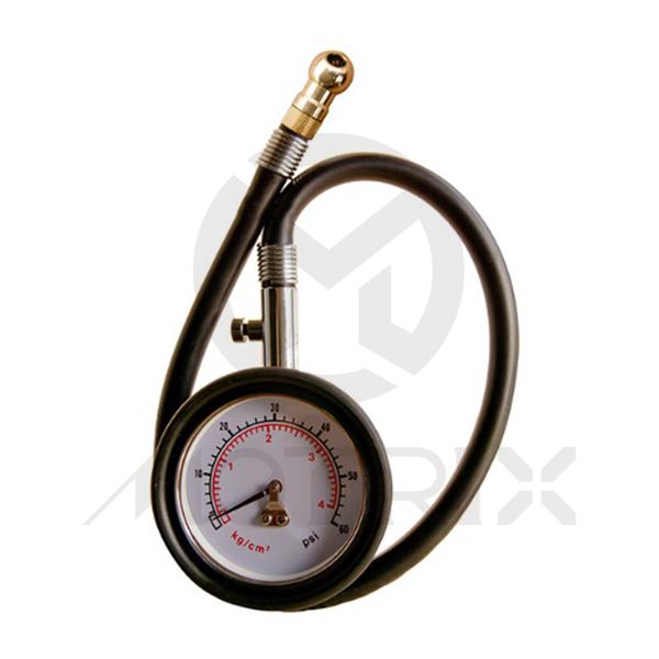 2.5 inch tire pressure gauge for racing,white surface 0 ~ 60 psi/ 0 ~ 4 bar, 45cm NBR hose with brass 45 degree chuck, pack in blow case