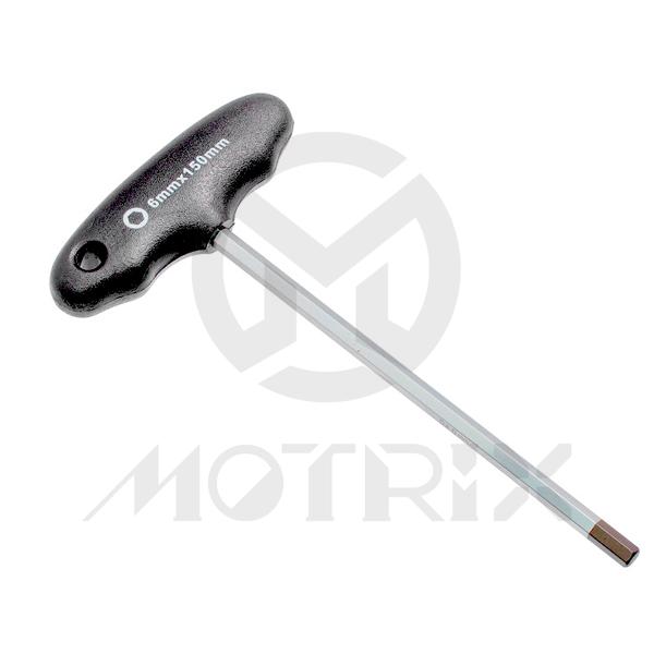 T-3 handle hex key wrench , 6mm*150mm , material:s2+chamfer , finish:mirror satin+black tip , handle:pp(black)