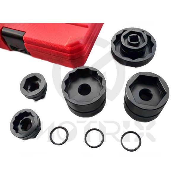 Front and rear wheel nut tool set, set provides one combined socket and 5 sockets