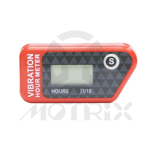 (Red) Vibration activated hour meter max display hours: 99999 hours. Certification: CE, RoHS