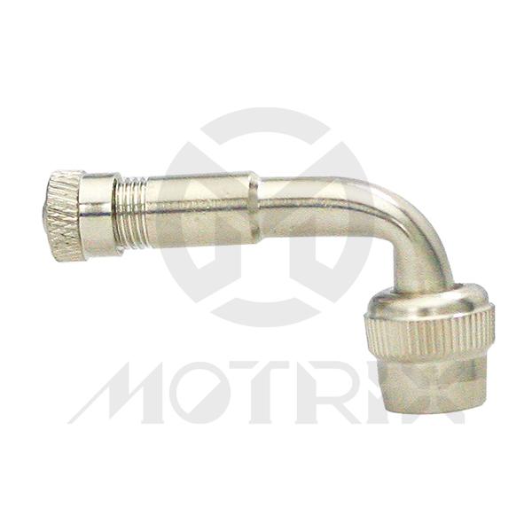 Universal 90 degrees tyre valve adaptor, chrome with cap