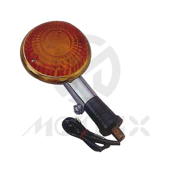Front indicator for YAMAHA XV750/1100 with stem, gold frame, amber lens, clear bulb, with E-mark