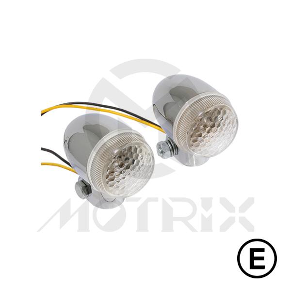 Universal indicators(LED), clear lens/chrome base, with E-mark