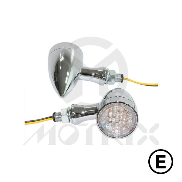 Universal indicators(LED), clear lens/chrome base, with E-mark