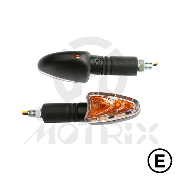 Universal winkers, amber lens/black base, with E-mark