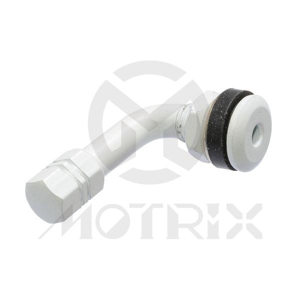 Aluminum tire valve white with cap right angle