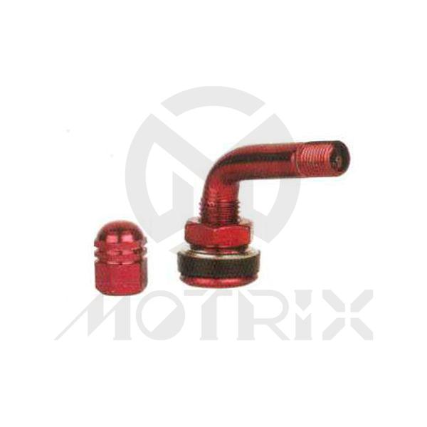 Aluminum tire valve red with cap right angle