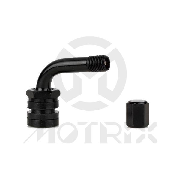 Aluminum tire valve black with cap right angle