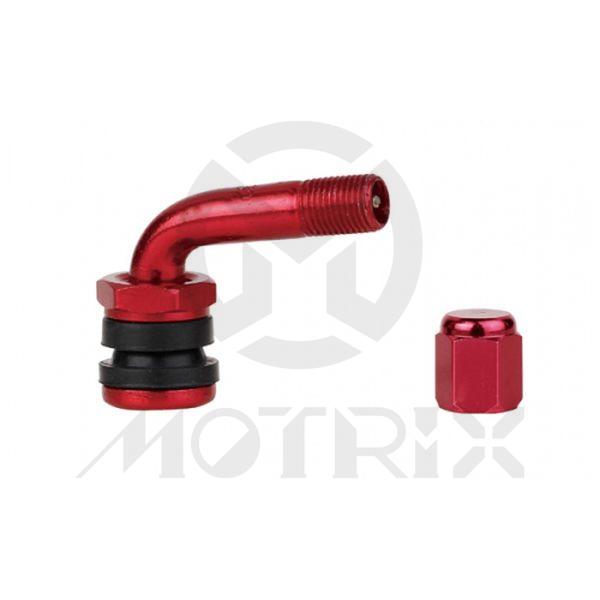 Aluminum tire valve red with cap right angle