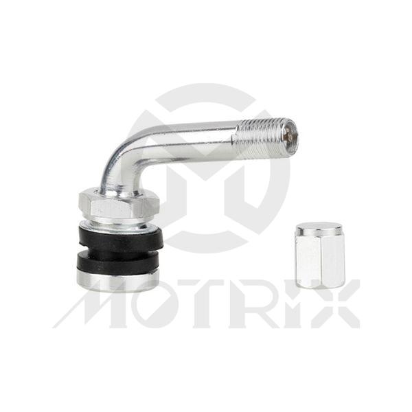 Aluminum tire valve silver with cap right angle