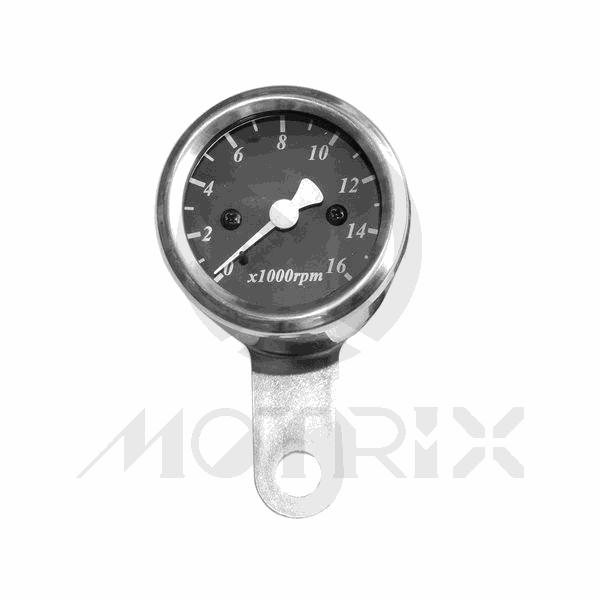Chrome mini tachometer, electronic meter. D/48 mm, 0-16 RPM x 1000
