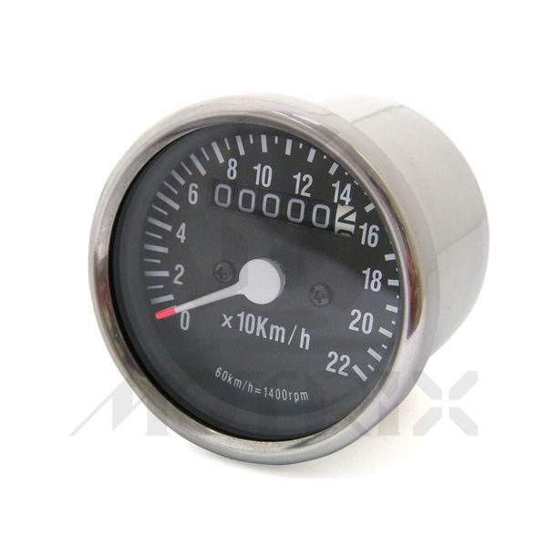 Chrome mini speedometer, Black panel , D/60 mm, 0-220 KPH