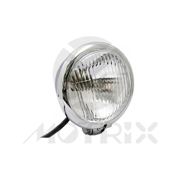 Small custom light with bulb, H6, chrome rim, chrome case