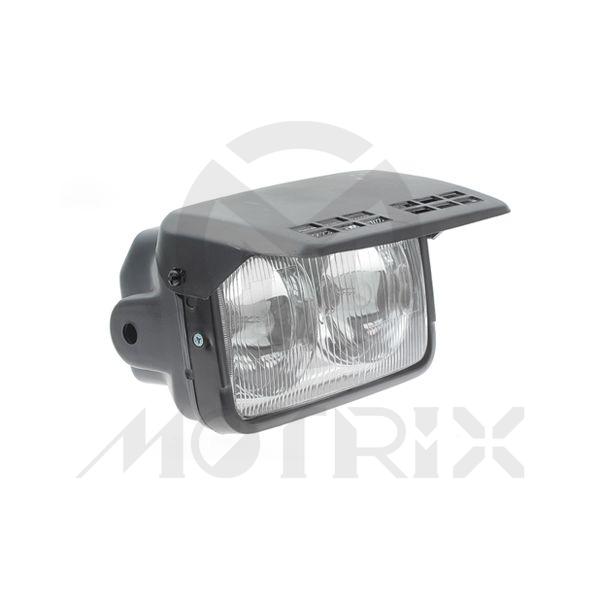 Dual beam headlight with pull down flap
