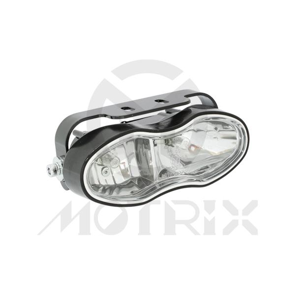 Twin headlight, clear lens, black base, with E-mark