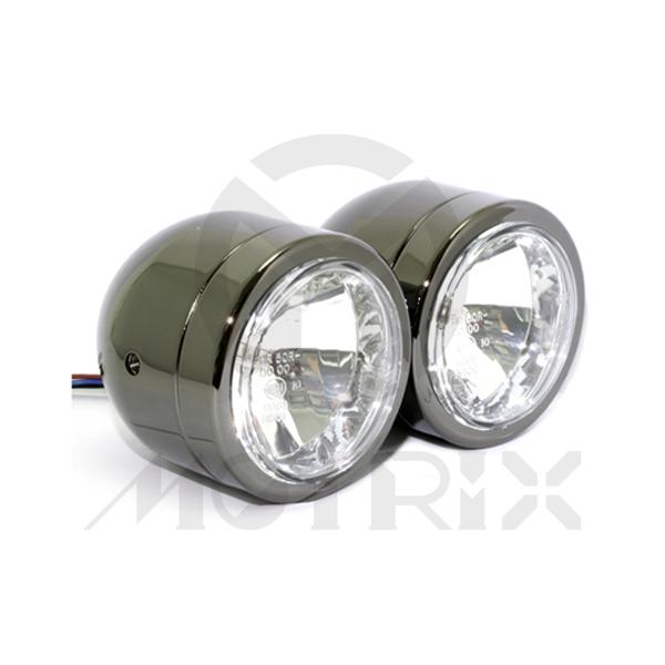 Twin headlight black 4'' side mount, bulb H7 & H4, with E-mark