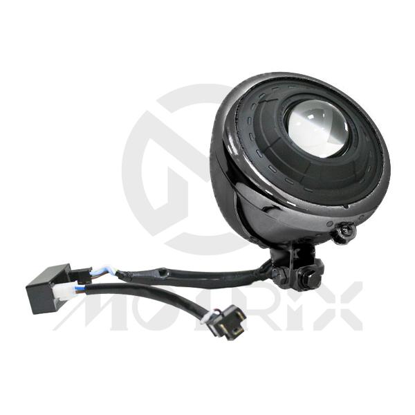 5 3/4'' Headlight black bottom mount, fish eye high and low beam, LED angel eye (parking light), Matte black, ECE approval