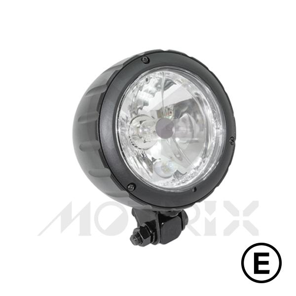 Headlight, black 4'' bottom mount CNC housing with H4 12V 60/55W bulb, with E-mark