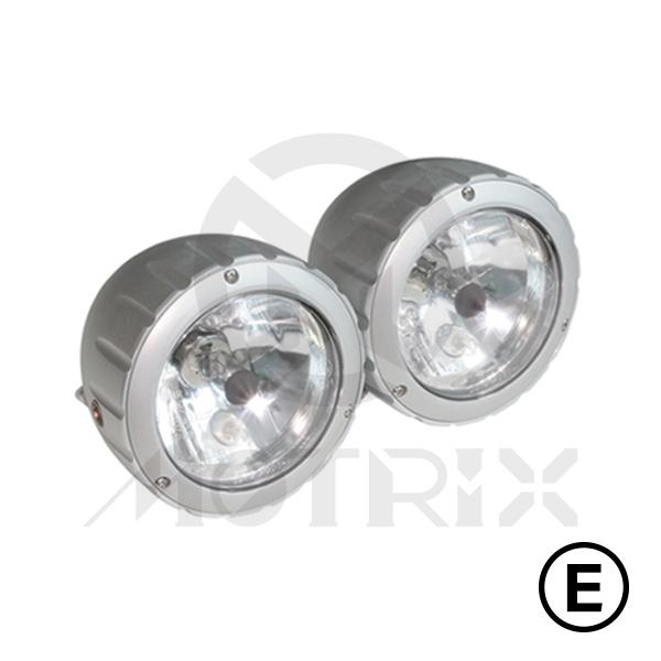 Alloy twin headlight, silver 4'' side mount, chrome 4'' side mount, bulb 12V 55/60w, with E-mark
